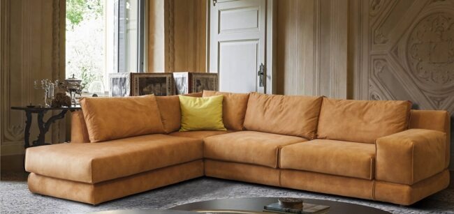Έπιπλο καναπέ σαλόνι γωνιακό πορτοκαλί φουσκωτό