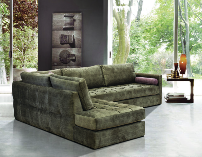 Σαλόνι γωνιακό καναπές πράσινος με τσιμπήματα έπιπλο