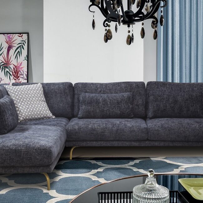 Σαλόνι γωνιακό καναπές πολυμορφικός μαξιλαράτος πόδια σιδερένια