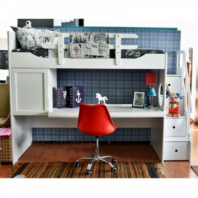 Κουκέτα μονή με γραφείο και αποθηκευτικό χώρο παιδικό δωμάτιο