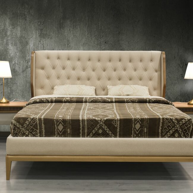 Κρεβατοκάμαρα καπιτονέ κεφαλάρι ρετρό vintage δρυς κλασσικό διπλό κρεβάτι