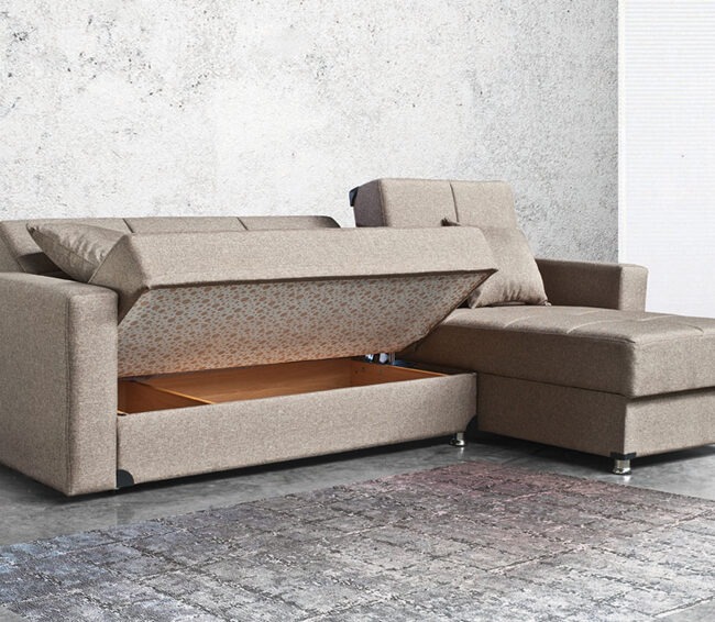 Γωνιακός καναπές-κρεβάτι με αποθηκευτικό χώρο