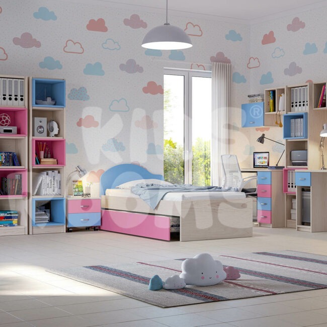 Παιδικό εφηβικό δωμάτιο κρεβάτι γραφείο βιβλιοθήκη κορίτσιίτσι