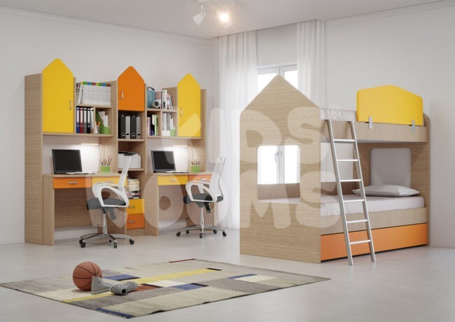 Παιδικό εφηβικό δωμάτιο κουκέτα κρεβάτι γραφείο βιβλιοθήκη