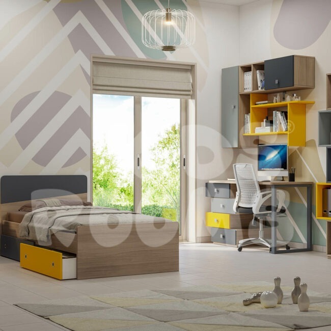 Παιδικό εφηβικό δωμάτιο κρεβάτι γραφείο βιβλιοθήκη αγόρι