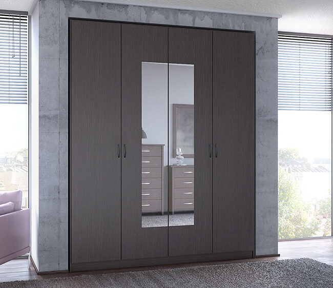 Ντουλάπα τετράφυλλη εντοιχισμένη με εξωτερικό καθρέφτη