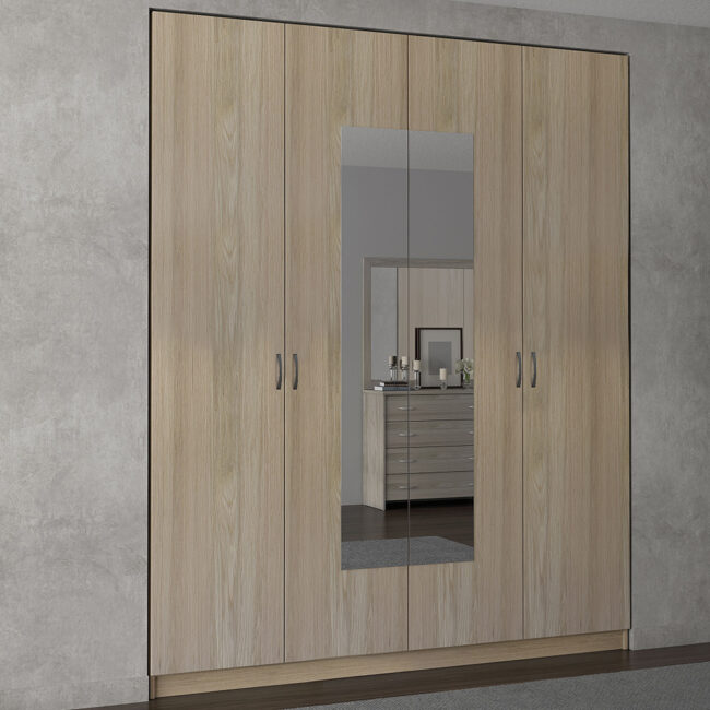 Ντουλάπα τετράφυλλη εντοιχισμένη με εξωτερικό καθρέφτη